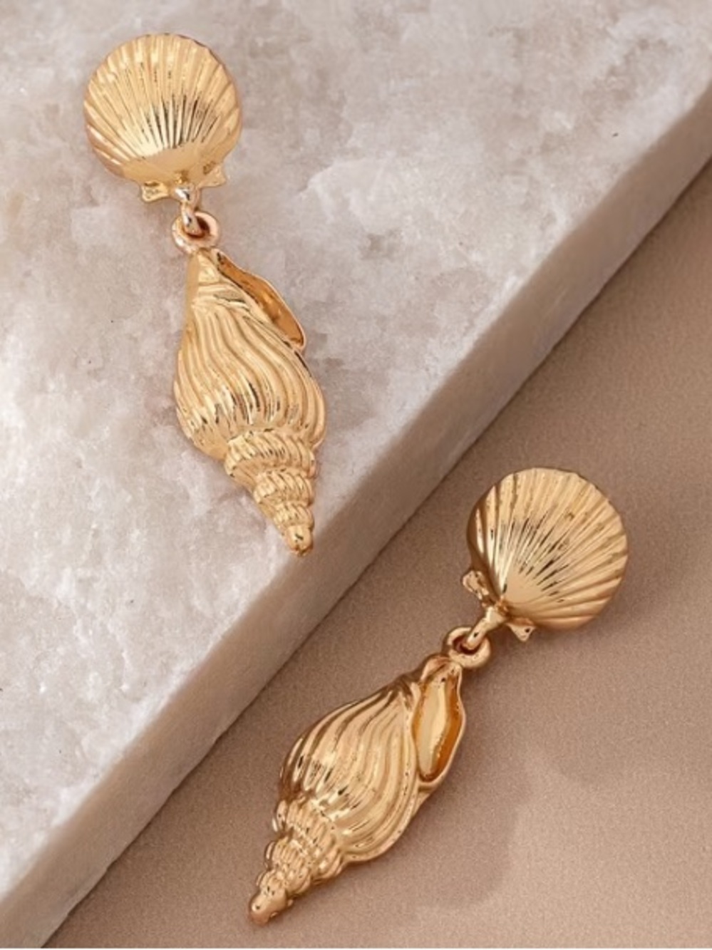 Gold Shell Drop Earrings - Women Jewelry - Picture 4 of 7